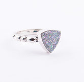 White Opalized Drusy Ring with Beaded Band image 0