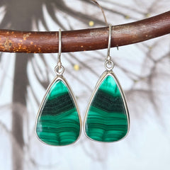 Malachite Pear-Shaped Sterling Silver Earrings