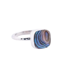 Abalone Square Stone Ring with Hammered Band image 0