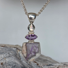 Black Pearl, Amethyst & Freeform Amethyst Cabochon Pendant
