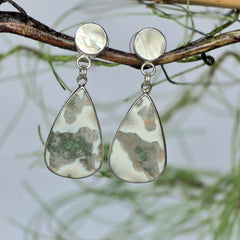 Mother of Pearl and Moss Agate Post Earrings