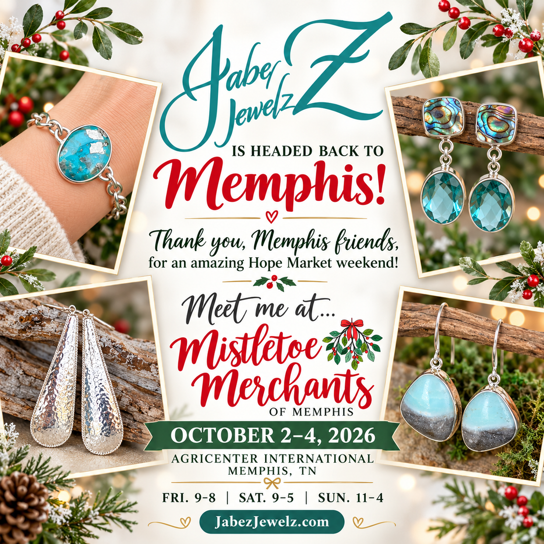 Jabez Jewelz will be in Memphis, TN at the Mistletoe Merchants!