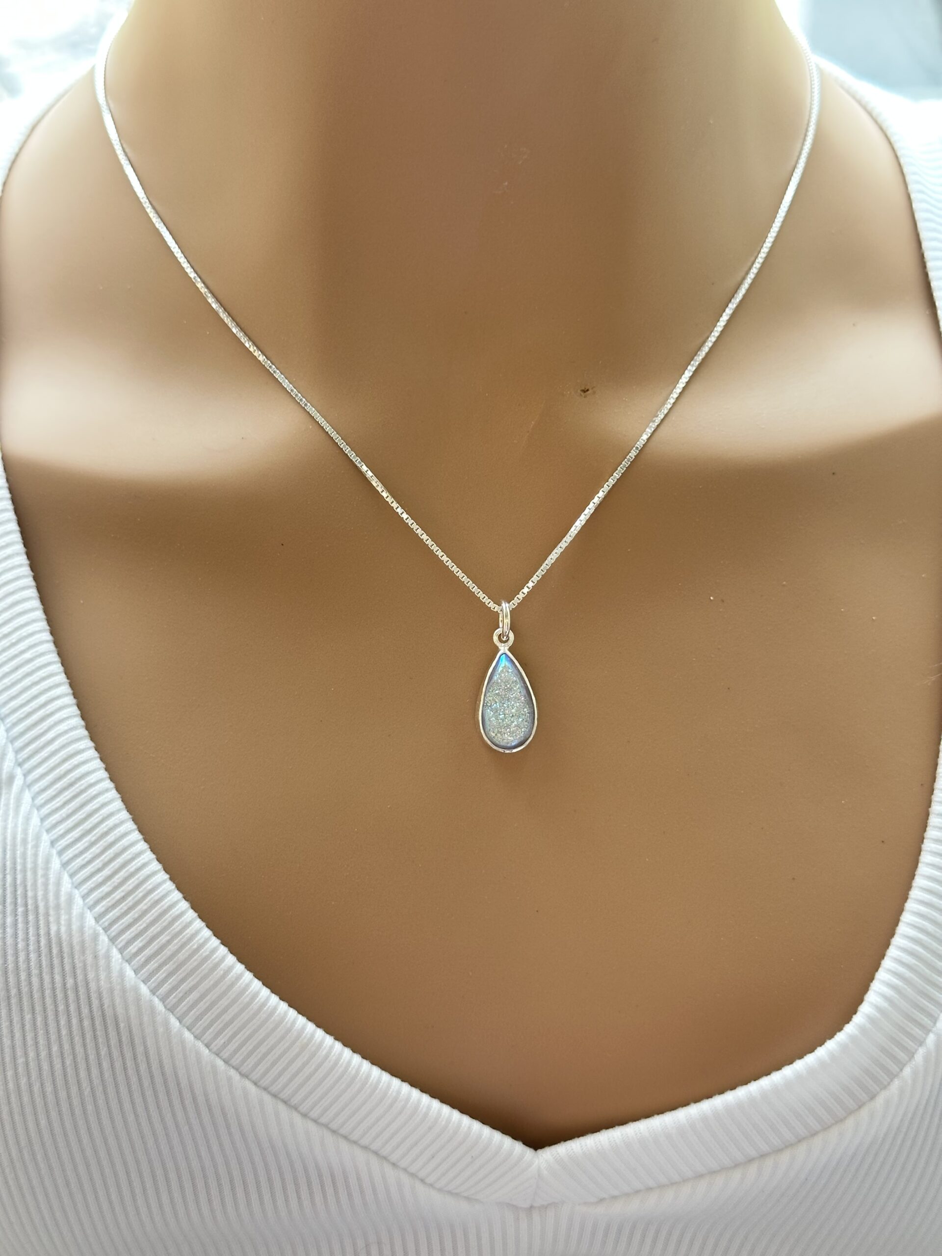 Delicate SI Opal Pear Drusy Pendant image 4