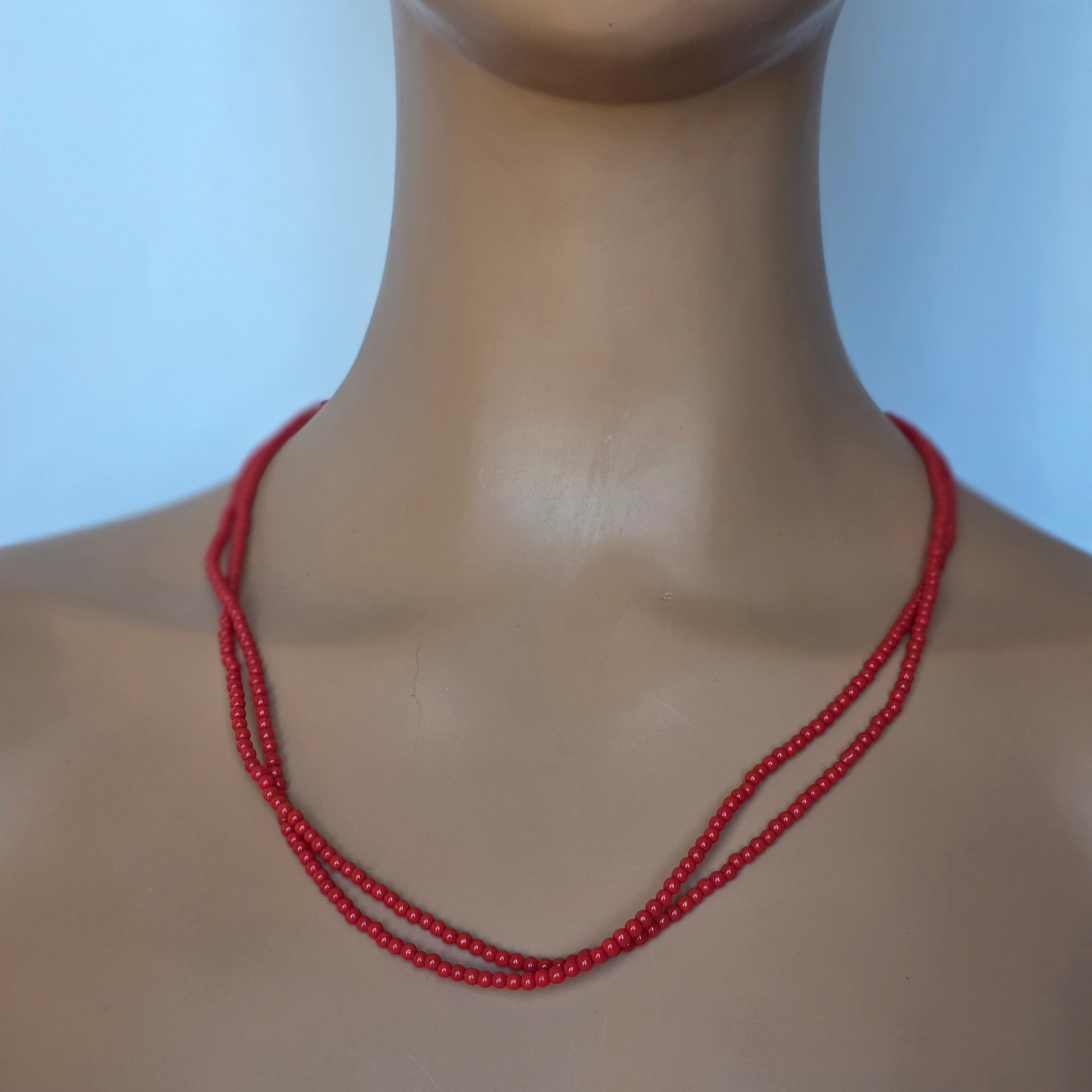 Red Coral Beaded Necklace – 24” Toggle Style