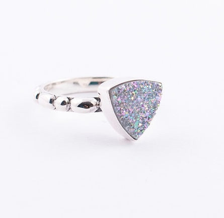 White Opalized Drusy Ring with Beaded Band image 0