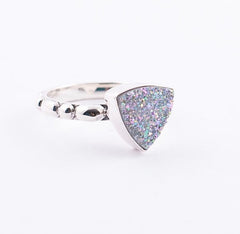 White Opalized Drusy Ring with Beaded Band image 0