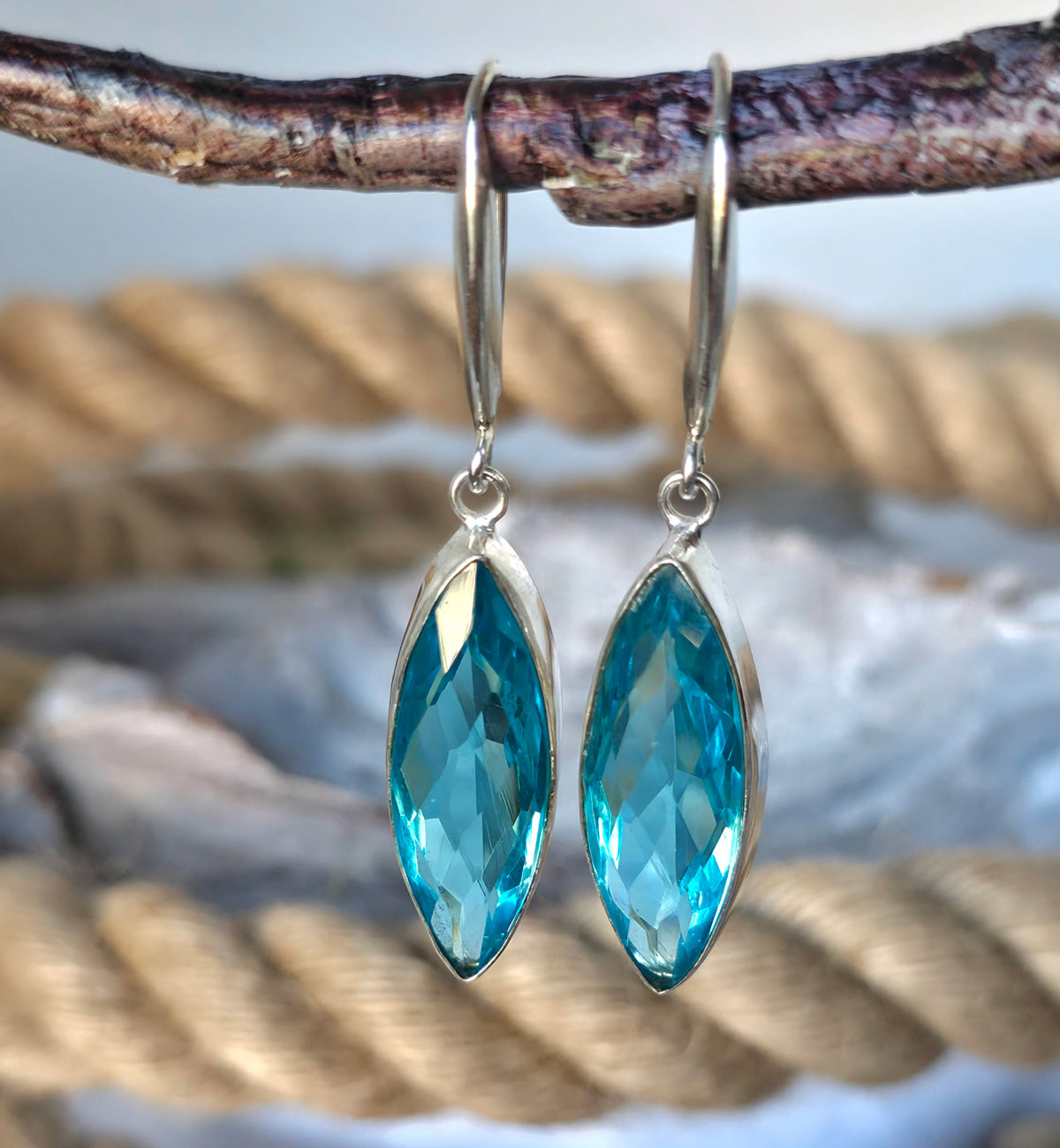Marquise Shaped London Blue Quartz Earrings
