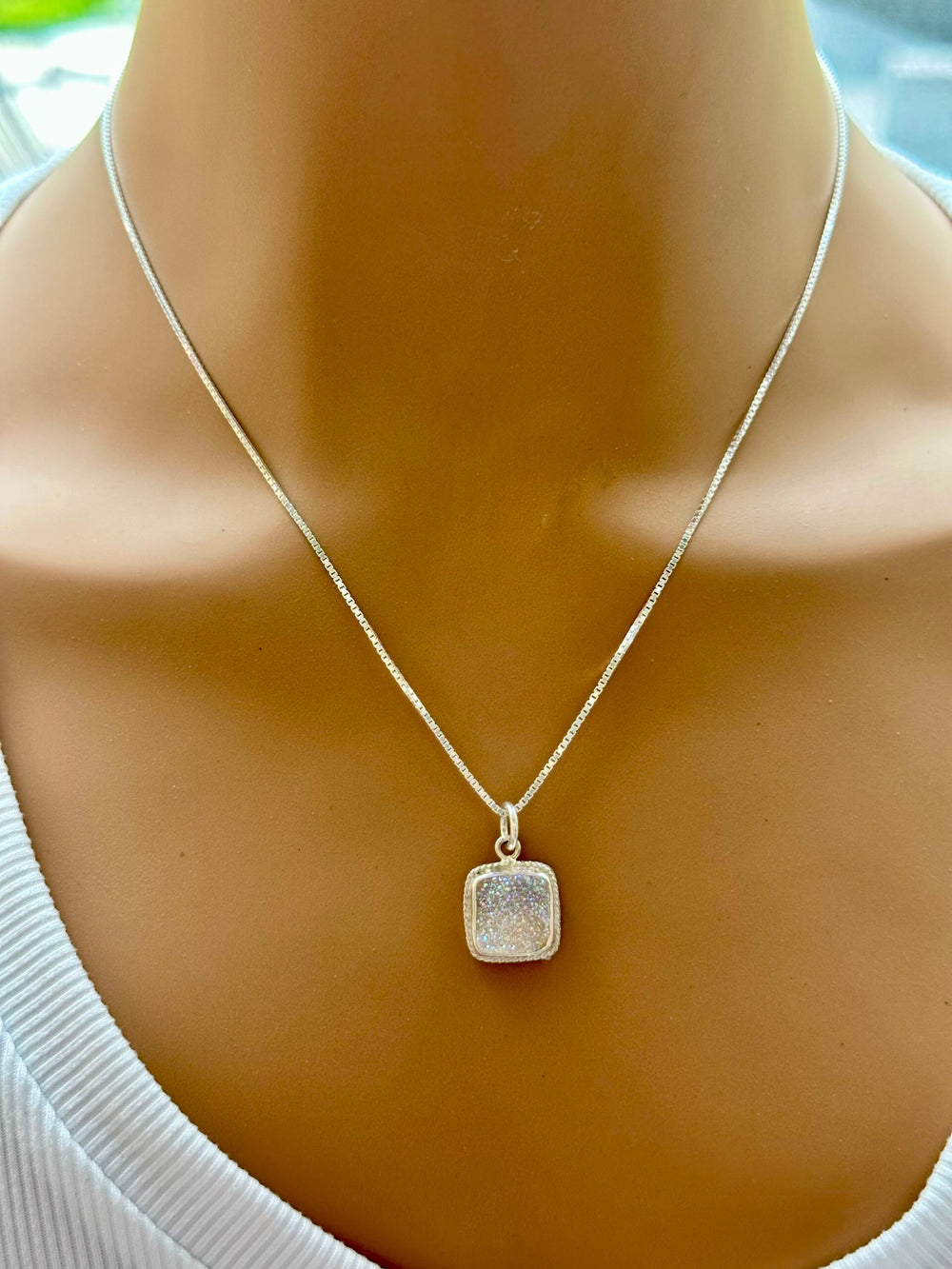 Delicate SI Opal Square Drusy Pendant image 0