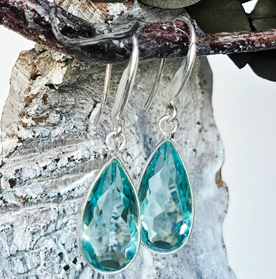 Pear Shaped Blue Quartz Earrings