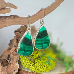 Malachite Pear-Shaped Sterling Silver Earrings