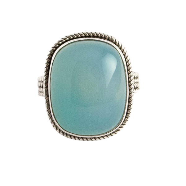 Chalcedony Rectangular Sterling Silver Ring