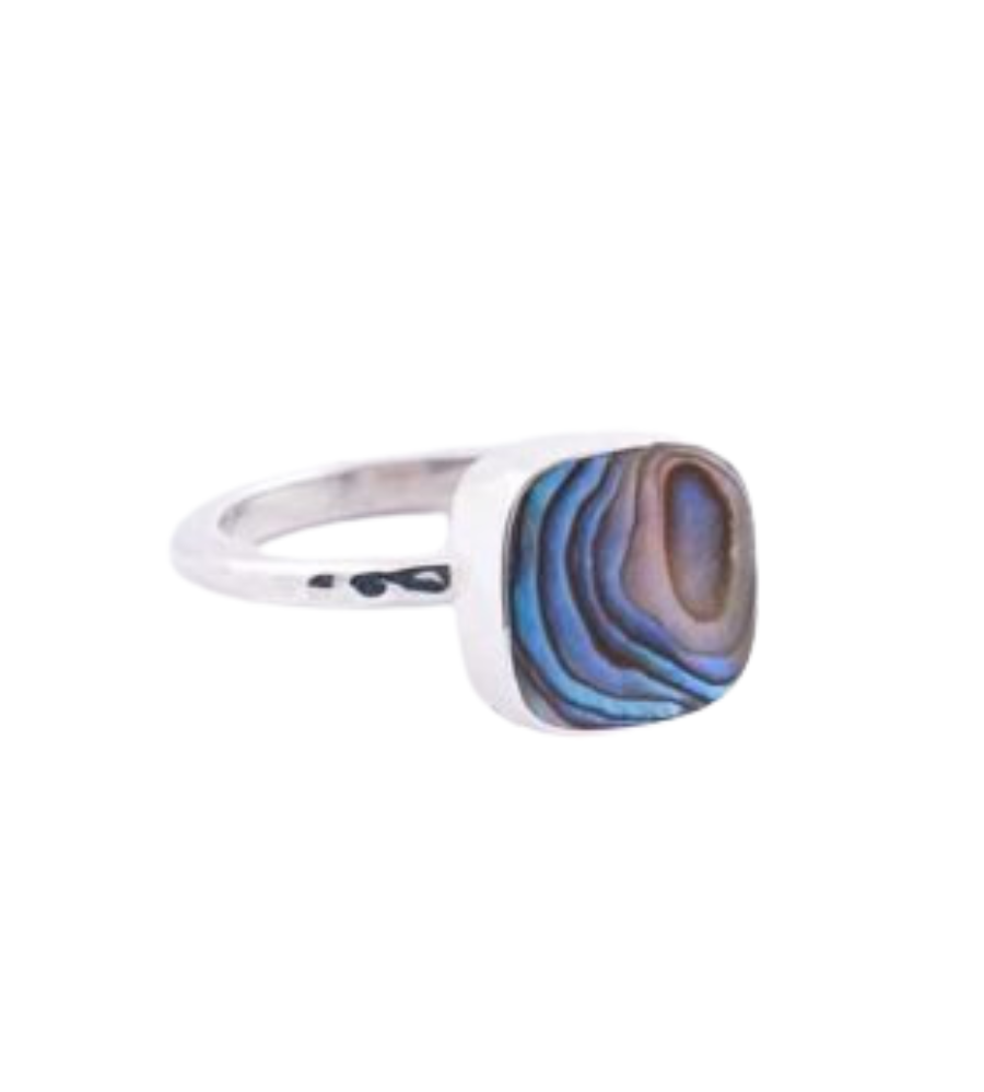 Abalone Square Stone Ring with Hammered Band image 0