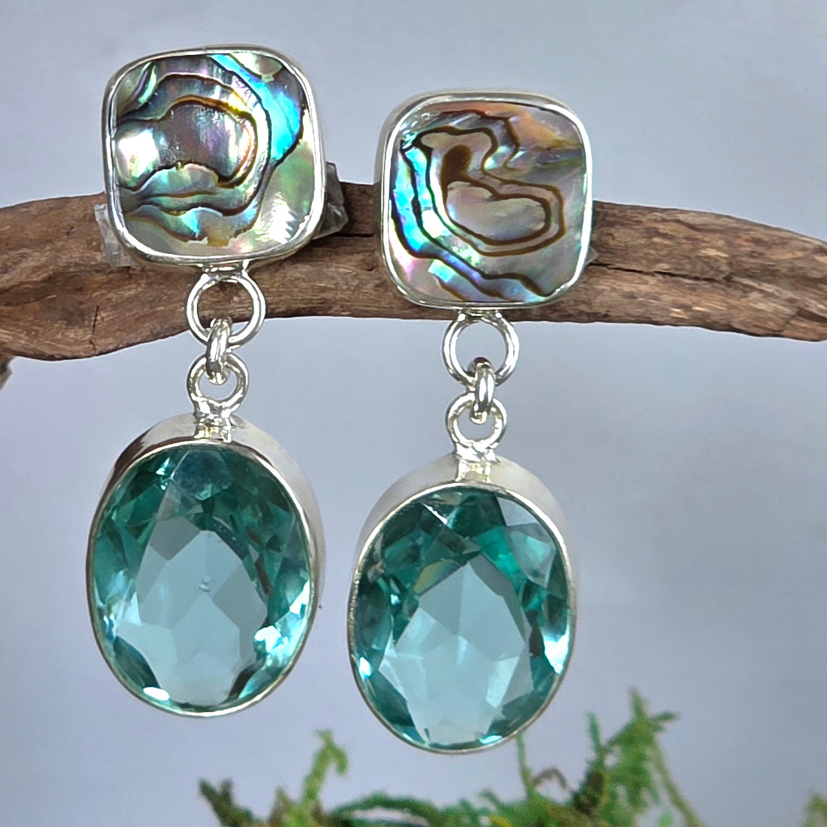 Abalone & Blue Quartz Post Earrings