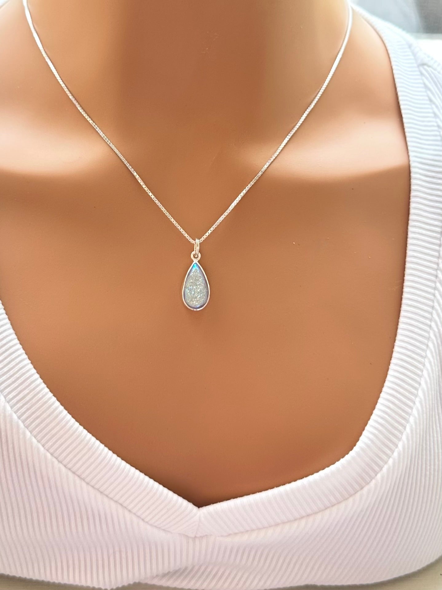 Delicate SI Opal Pear Drusy Pendant image 0
