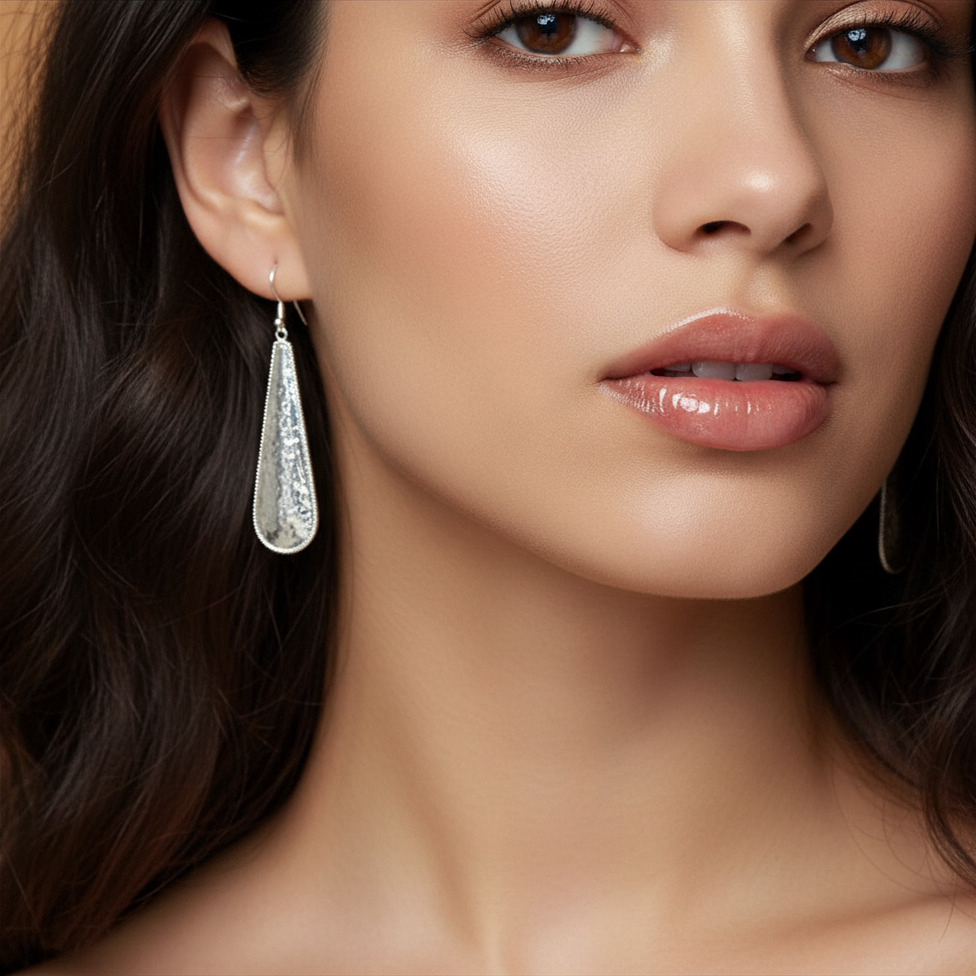 Elongated Hammered Sterling Silver Earrings
