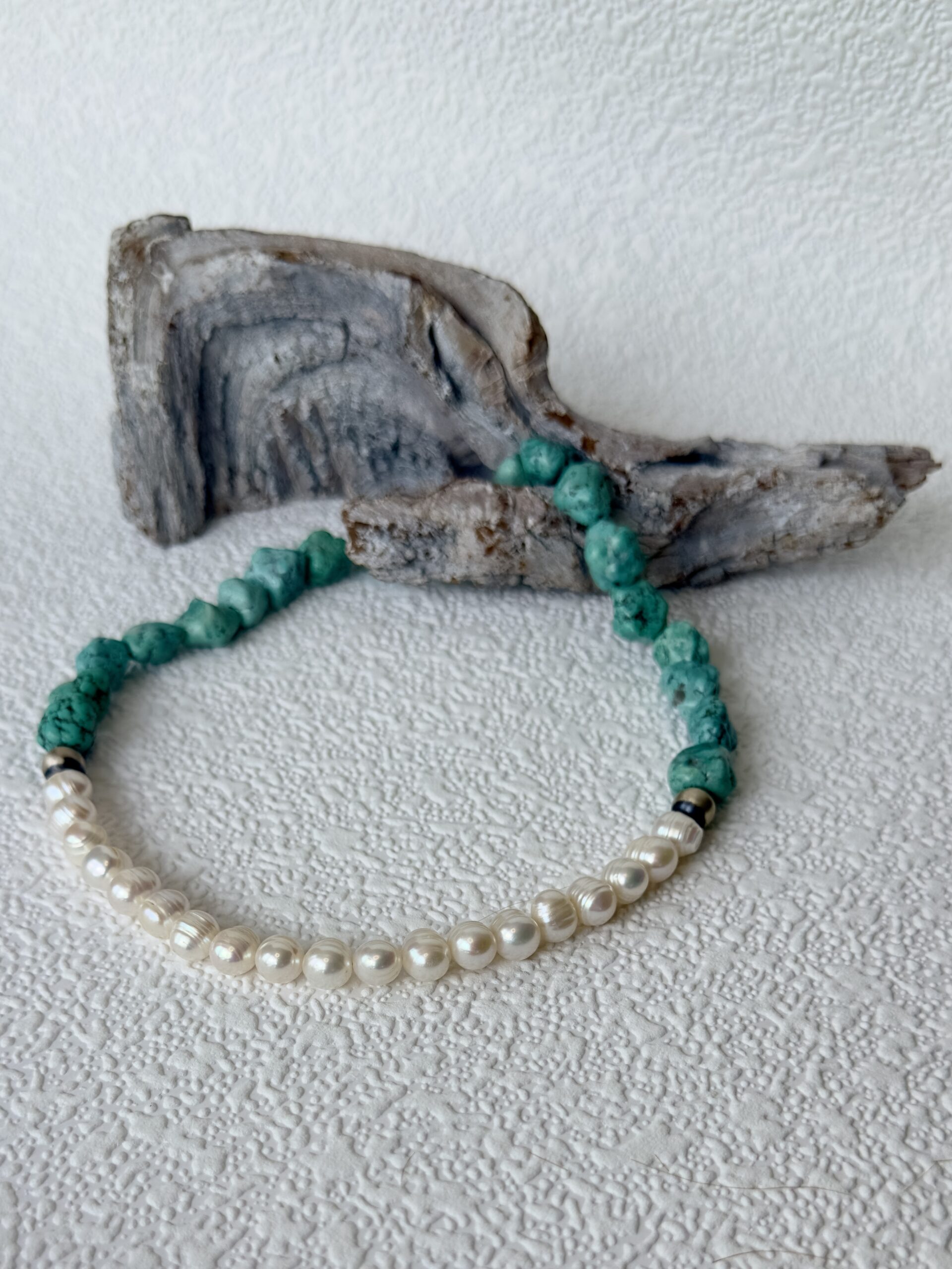 16" Freshwater Pearl, Campitos Turquoise & Sterling Necklace image 3