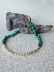 16" Freshwater Pearl, Campitos Turquoise & Sterling Necklace image 3