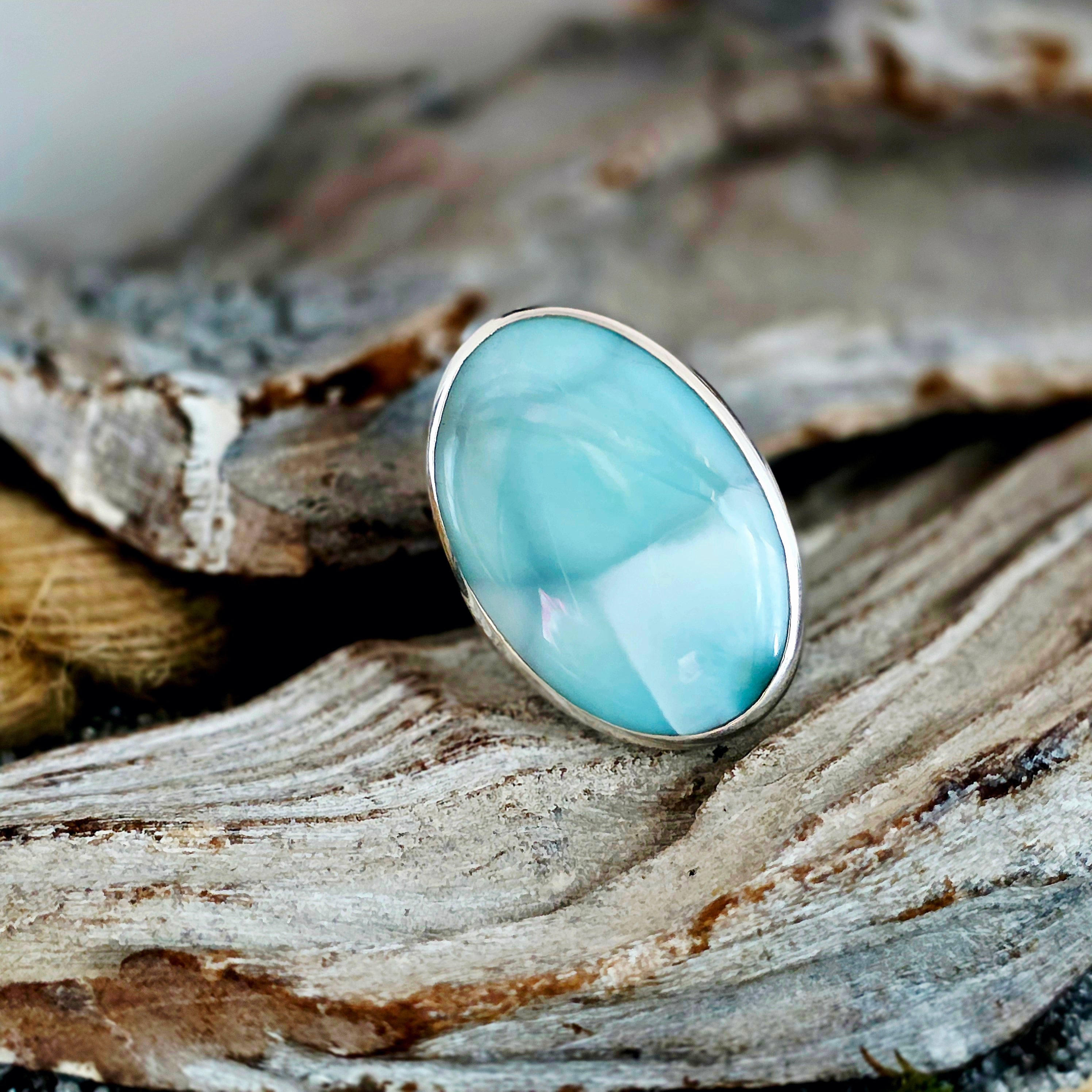 Oval Larimar Adjustable Ring