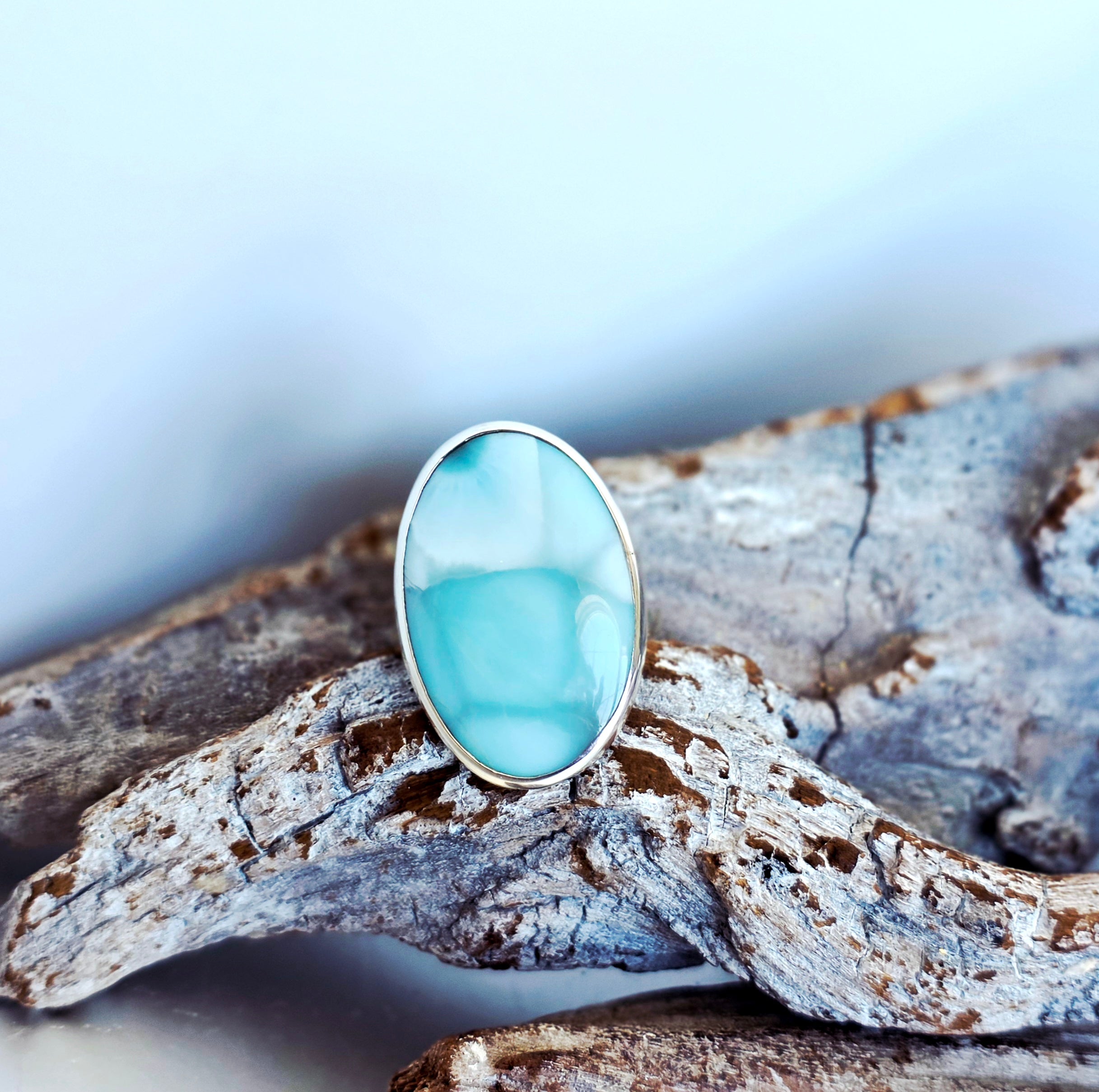 Oval Larimar Adjustable Ring