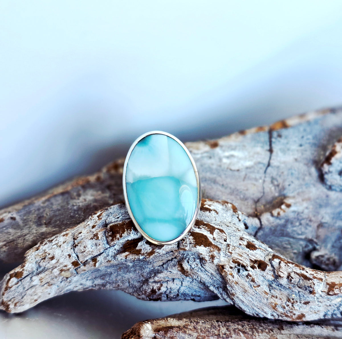 Oval Larimar Adjustable Ring