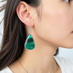 Malachite Pear-Shaped Sterling Silver Earrings