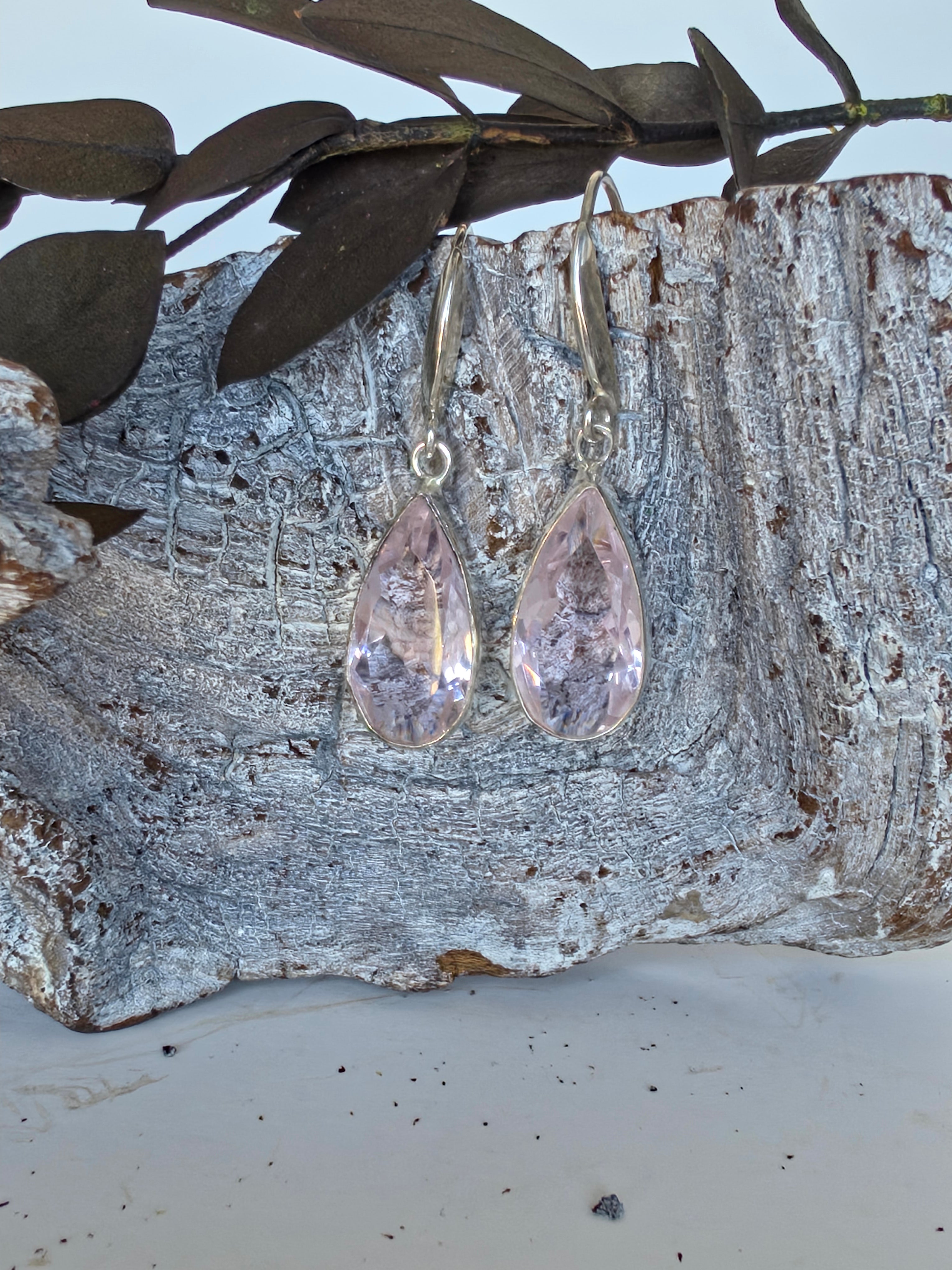 Pear Shaped Faceted Pink Quartz Earrings